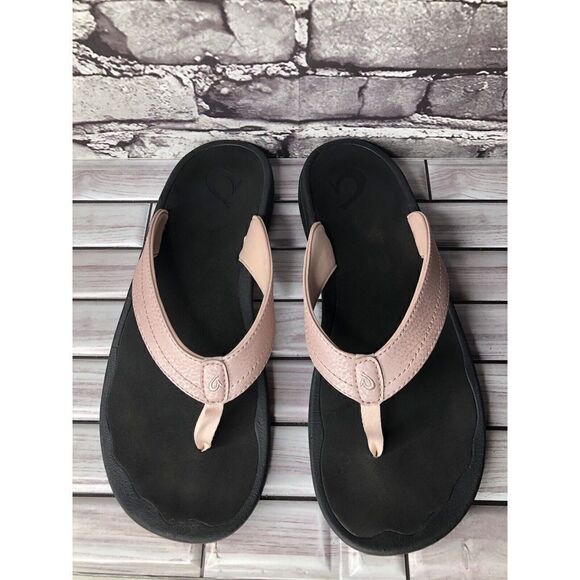 OluKai Ohana Pink Synthetic Black Flip Flops Beach Sandals Women Sz 11M US/41EU - Picture 2 of 16